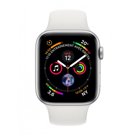 MTVR2 Apple Watch Series 4 GPS + Cellular boîtier en aluminium argent de 44mm avec Bracelet Sport blanc (late 2018)