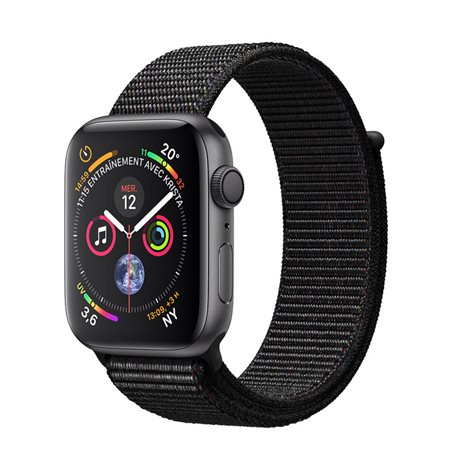 MU6E2 Apple Watch Series 4 GPS boîtier en aluminium gris sidéral de 44mm avec Boucle Sport noir (late 2018)