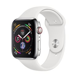 MTX02 Apple Watch Series 4 GPS + Cellular boîtier en acier inoxydable de 44mm avec Bracelet Sport blanc (late 2018)