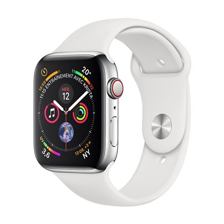 MTX02 Apple Watch Series 4 GPS + Cellular boîtier en acier inoxydable de 44mm avec Bracelet Sport blanc (late 2018)