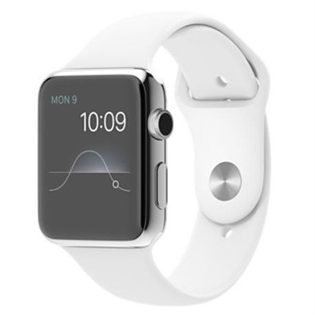 MJ3V2 Apple Watch boîtier de 42mm en acier inoxydable avec Bracelet Sport Blanc (early 2015)